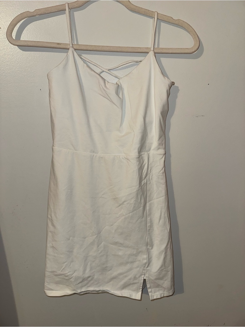 Express White Spaghetti Strap Mini Dress with Front Slit